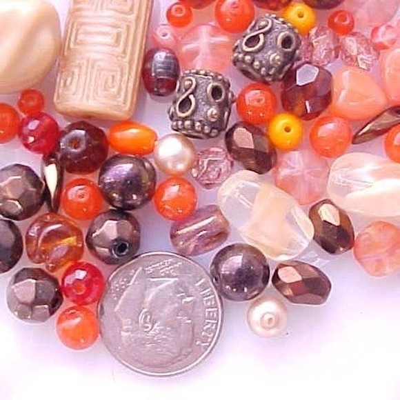 Vintage Glass Beads Orange Beige Tan Fall Autumn Czech DIY Craft Jewelry Making - Picture 5 of 5